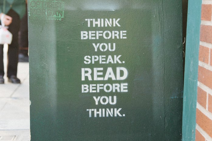 Think before you speak sign by Kyle Glenn?width=698&height=466&fit=crop&auto=webp