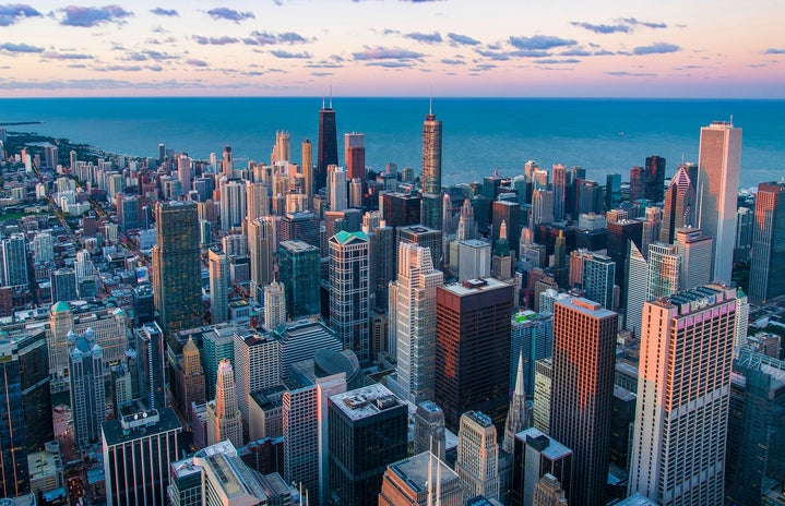 aerial view of sunrise in Chicago