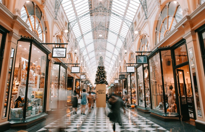 people walking past shops in a mall