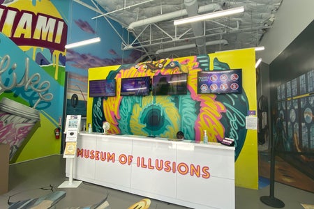 Colorful front desk to the entrance of the Museum of Illusions