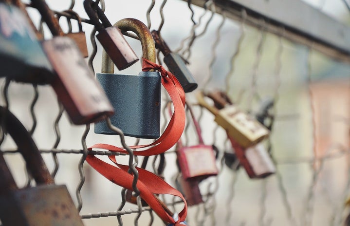 selective focus photography of padlock on chain link fence