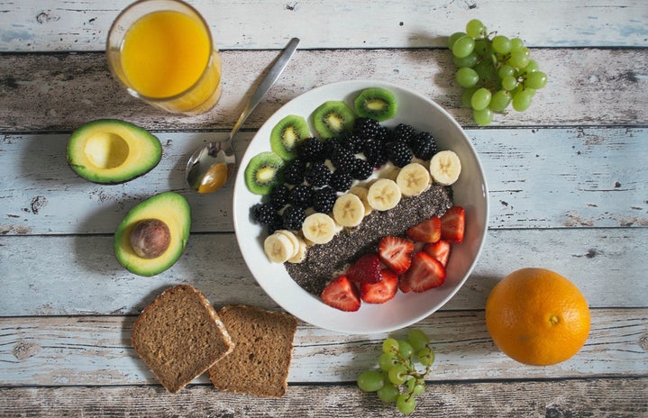 assorted fruit breakfast with toast