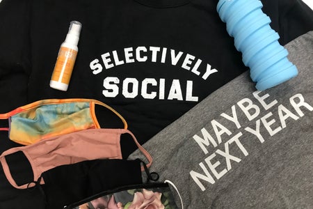 Back-to-school t-shirts, face masks, hand sanitizer, and water bottle