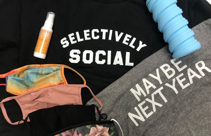 Back-to-school t-shirts, face masks, hand sanitizer, and water bottle