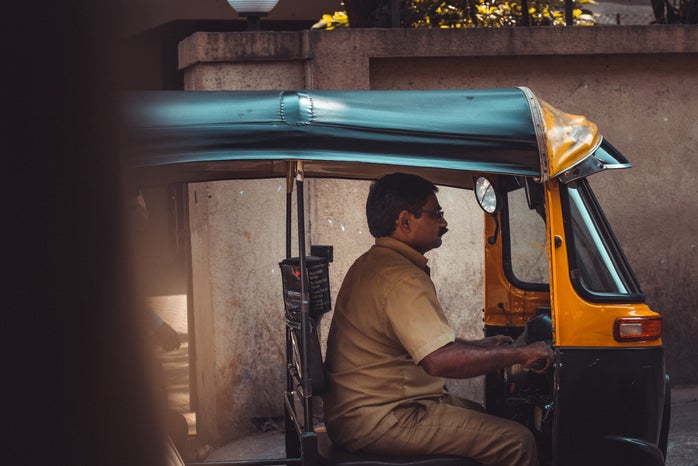 A day in the life on a rickshaw driver. Stuck in traffic.