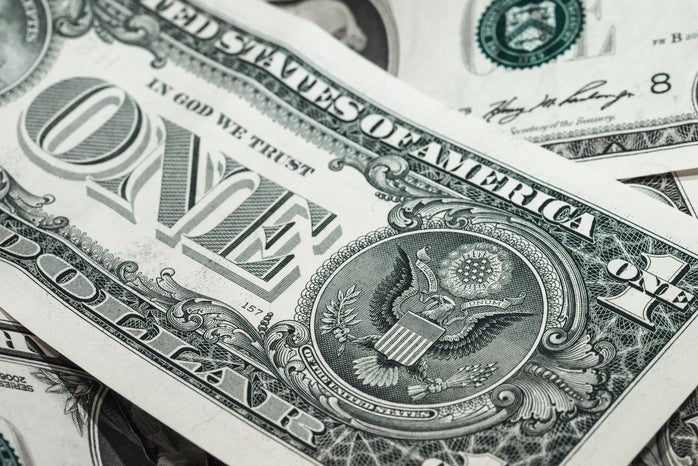 close-up of US one dollar bill