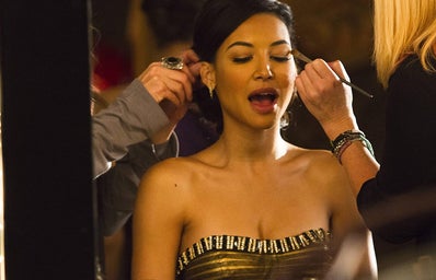 The actress Naya Rivera doing makeup