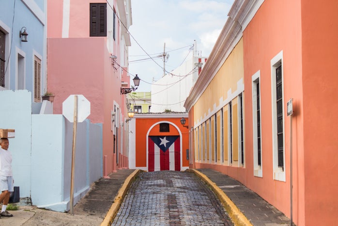 street with painted Puerto Rican flag on door
