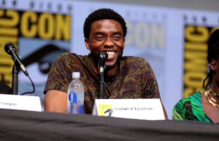 Chadwick Boseman speaking at the 2017 San Diego Comic Con International, for \"Black Panther\"