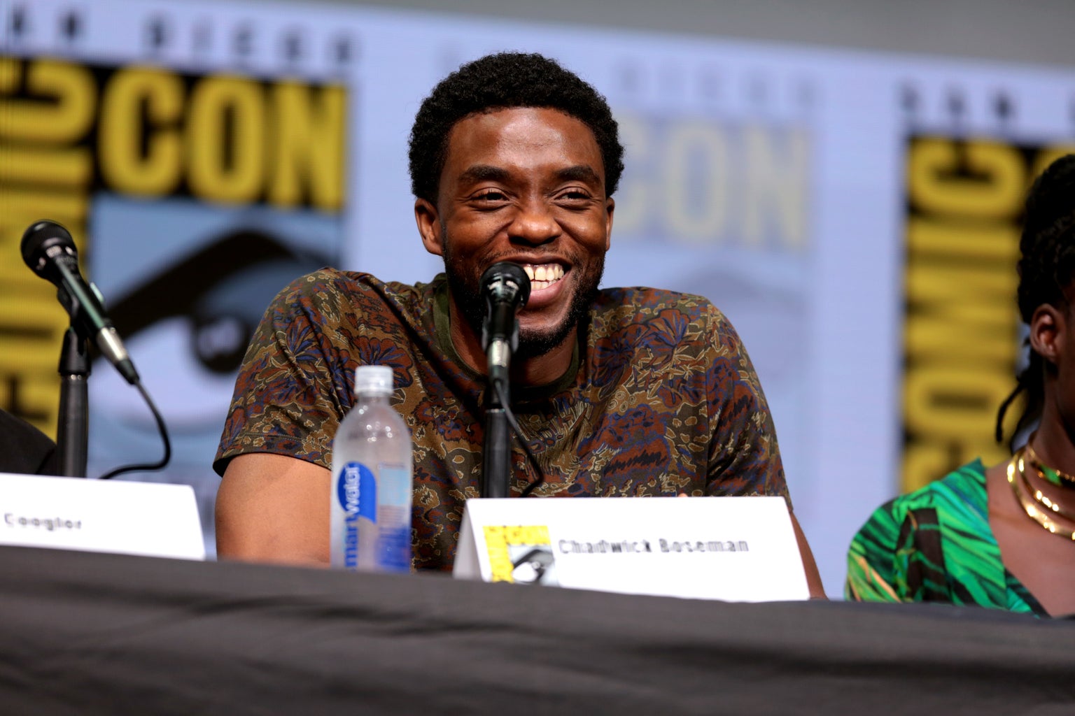 Chadwick Boseman speaking at the 2017 San Diego Comic Con International, for \