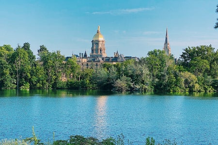 notre dame golden dome across lake