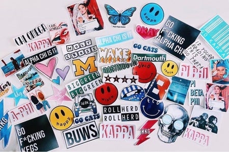 photo of Lily Hurley and McKenna Frank business stickers for profile written about them