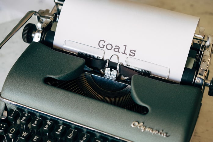 Typewriter with word \"goals\" on it