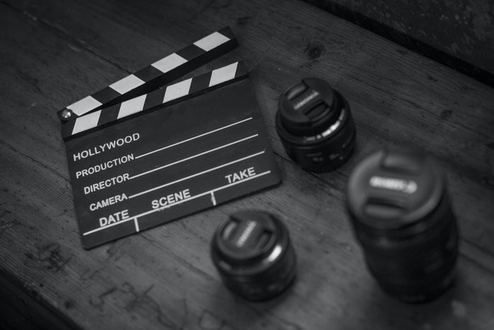 black and white movie clapperboard