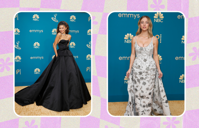 zendaya and sydney sweeney in corset dresses at the emmys 2022