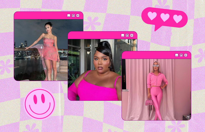 olivia rodrigo, lizzo, and kim kardashian dressed in hot pink/barbiecore