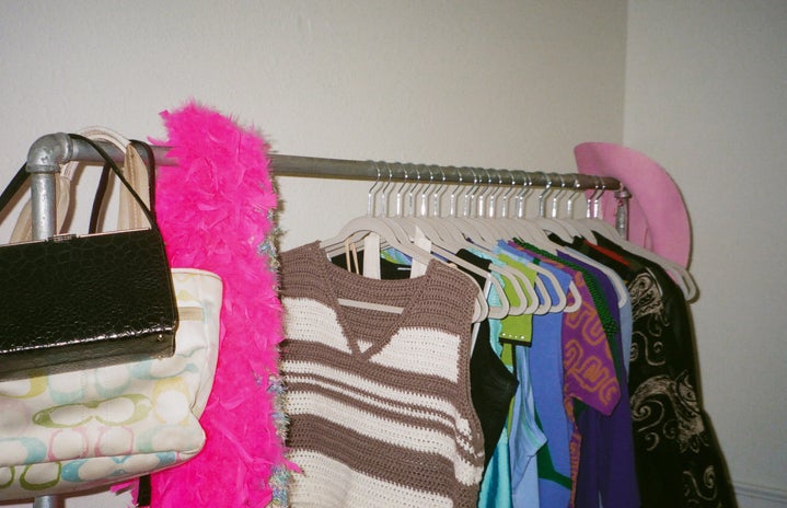 film photo i took of colorful my clothing rack in my room