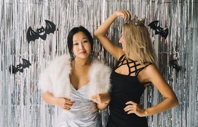 two women in dresses on halloween