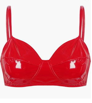 red latex bra