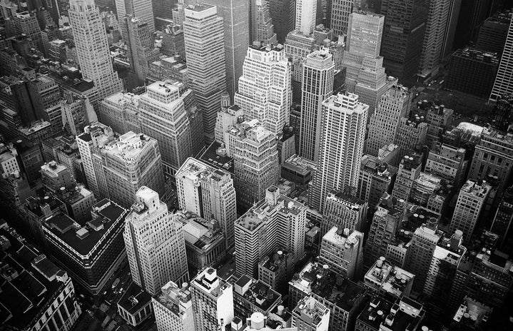 Aerial view of NYC black and white