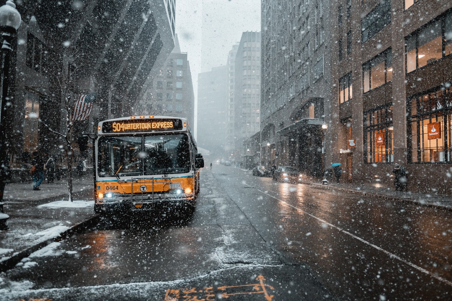 Winter bus standing on the side of the road