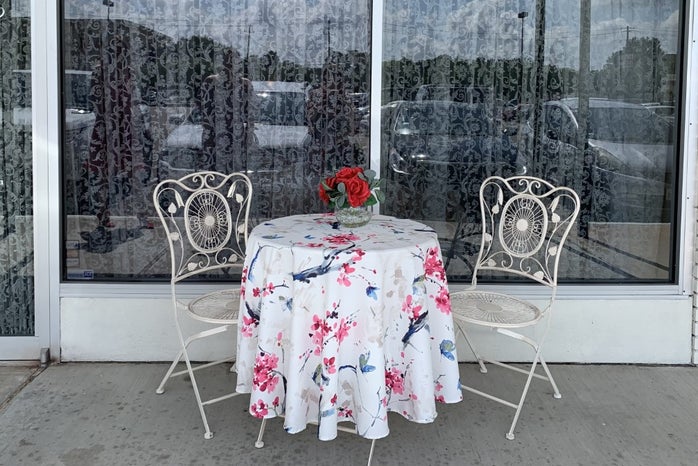 A table for two outside of a teahouse in Houston, Texas