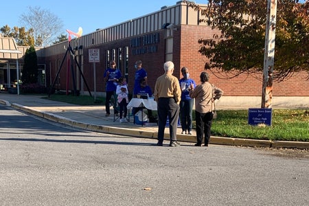 Winner Llatetra Esters speaking to voters on election day