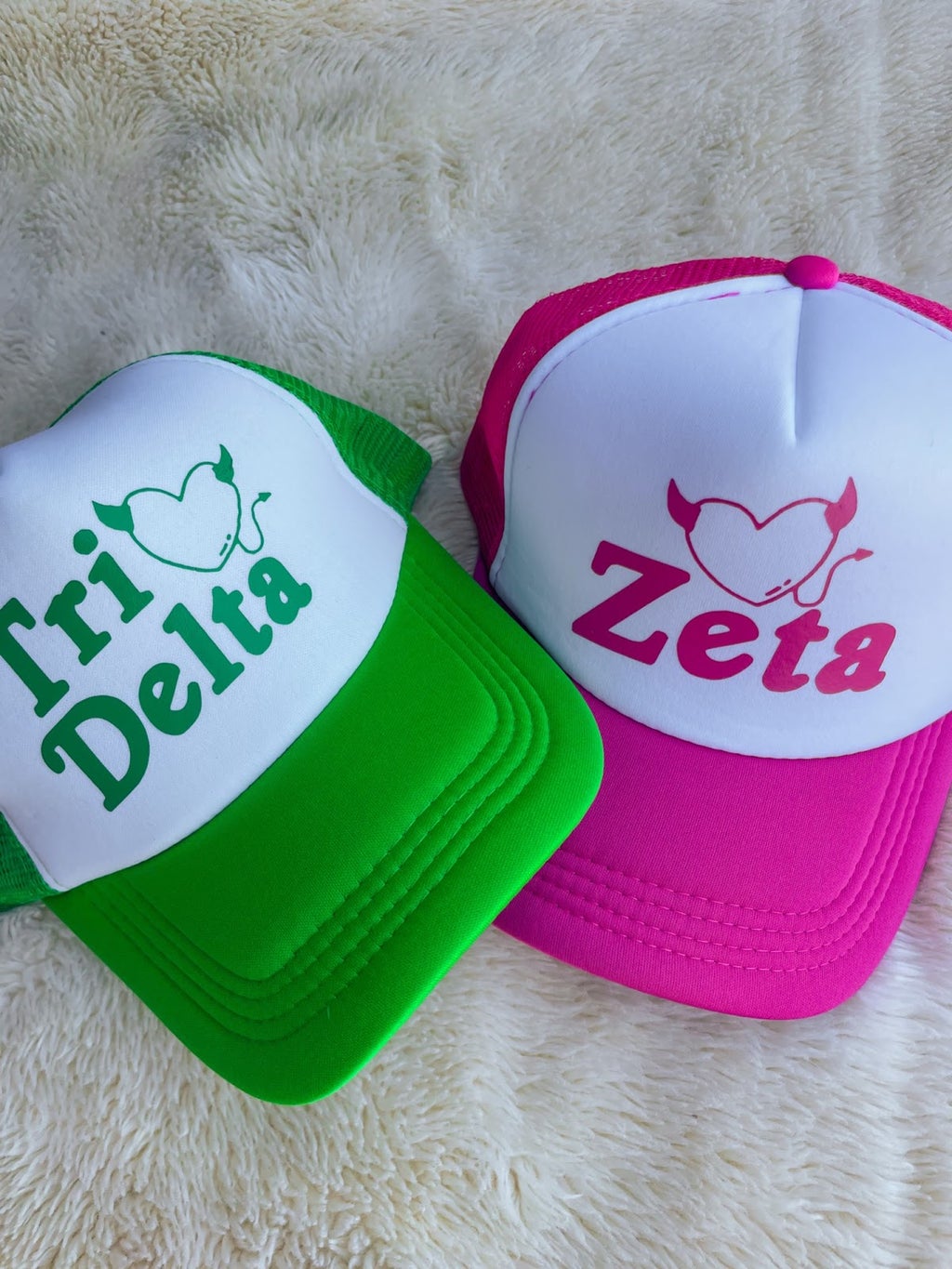 pink and green hat