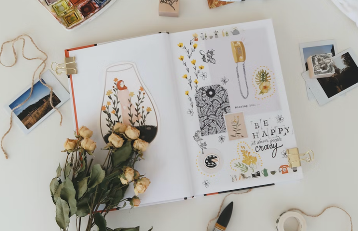 aesthetic journal with pretty flowers and quotes