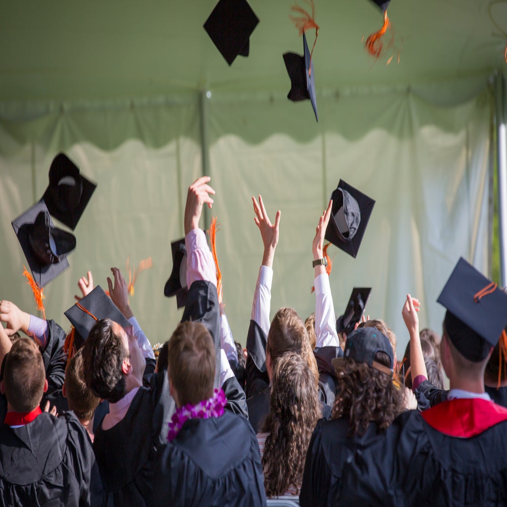 Graduates throwing caps in the air