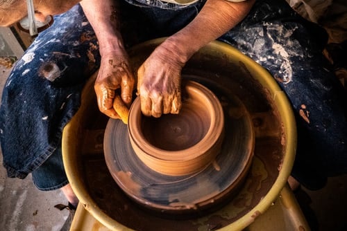 making clay pottery