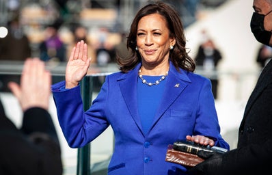 Kamala Harris taking oath of office for vice president at the 2021 presidential inauguration