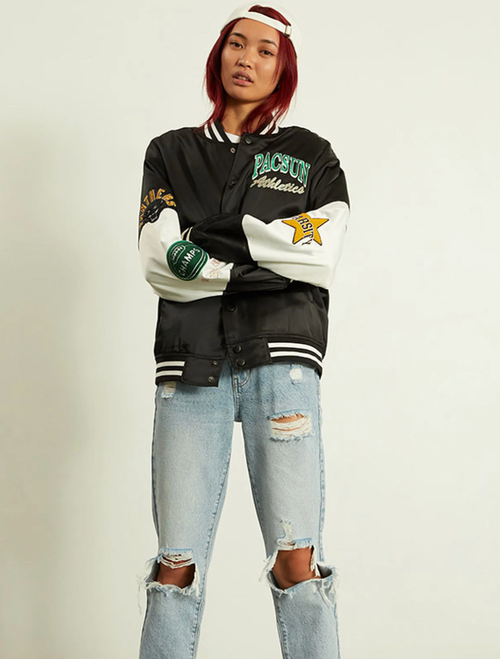 pacsun varsity jacket for super bowl party outfit