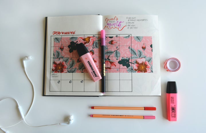 calendar notebook with highlighter