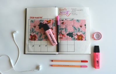 calendar notebook with highlighter