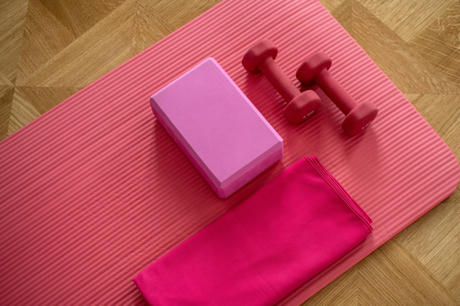 Pink weights and workout gear
