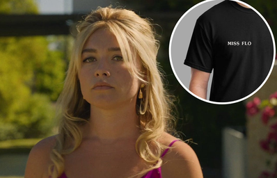 florence pugh in don\'t worry darling and \"miss flo\" shirt