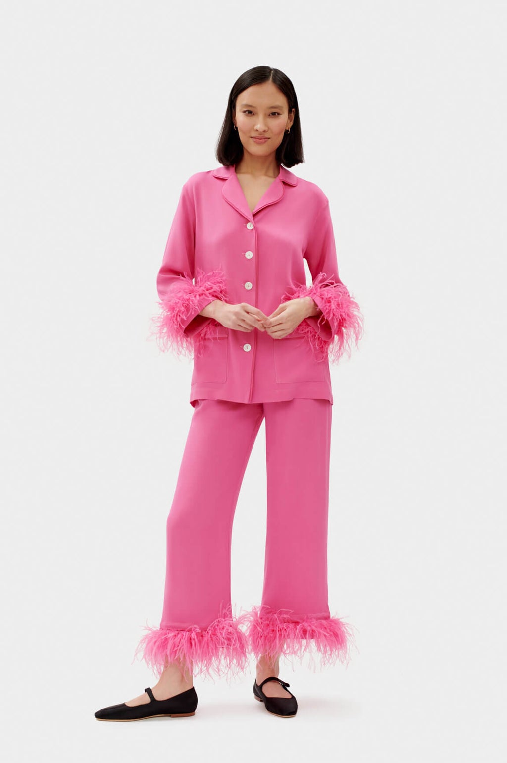Party Pajama with Detachable Feathers in Hot Pink