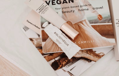 vegan beauty products and magazine