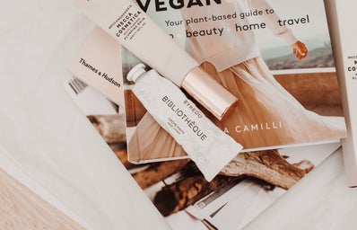 vegan beauty products and magazine