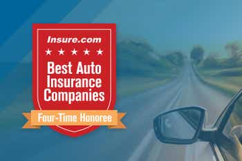 Car driving on open road with overlayed Insure.com award badge graphic