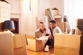 Young couple in their new house