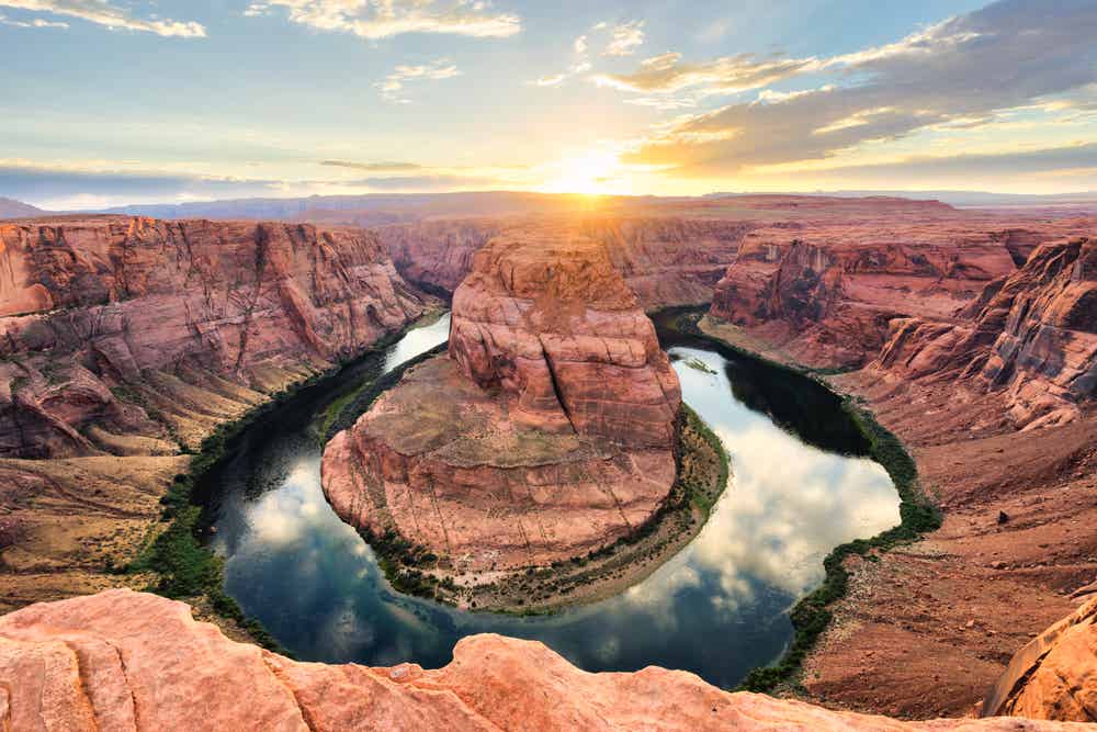 Horseshoe Bend at sunset from Colorado River