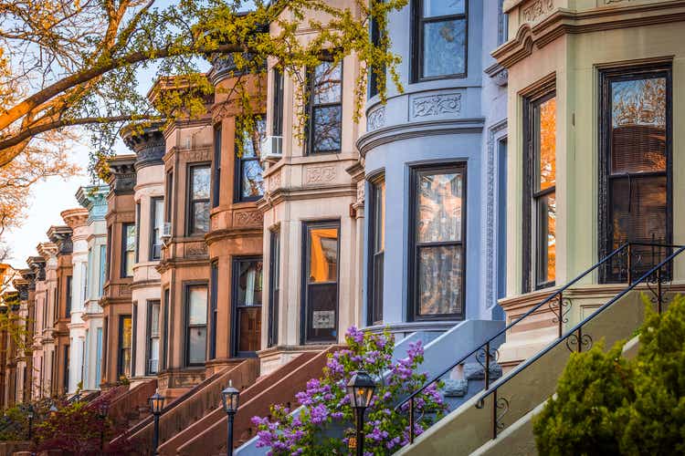 Colorful brownstones in Park Slope, Brooklyn. NY. USA.