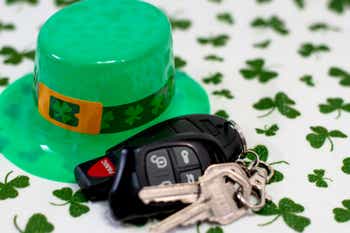 St. Patricks Day hat and car keys