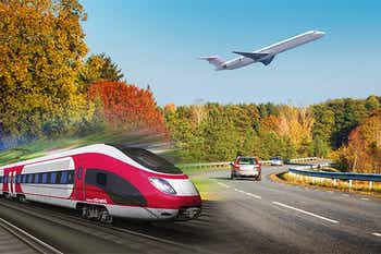 Picture of a plane, train, and automobile