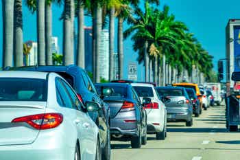 Car traffic along the interstate to Miami Beach.