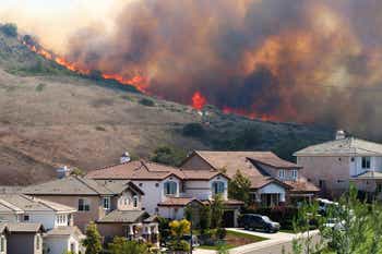 California hillside wildfire near homes