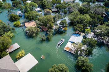 Water rescue crew on site searching for survivors after flooding 