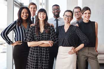 Group of smiling independent insurance agents